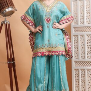 Torquish Blue Short Kaftan Sharara Set (Copy)